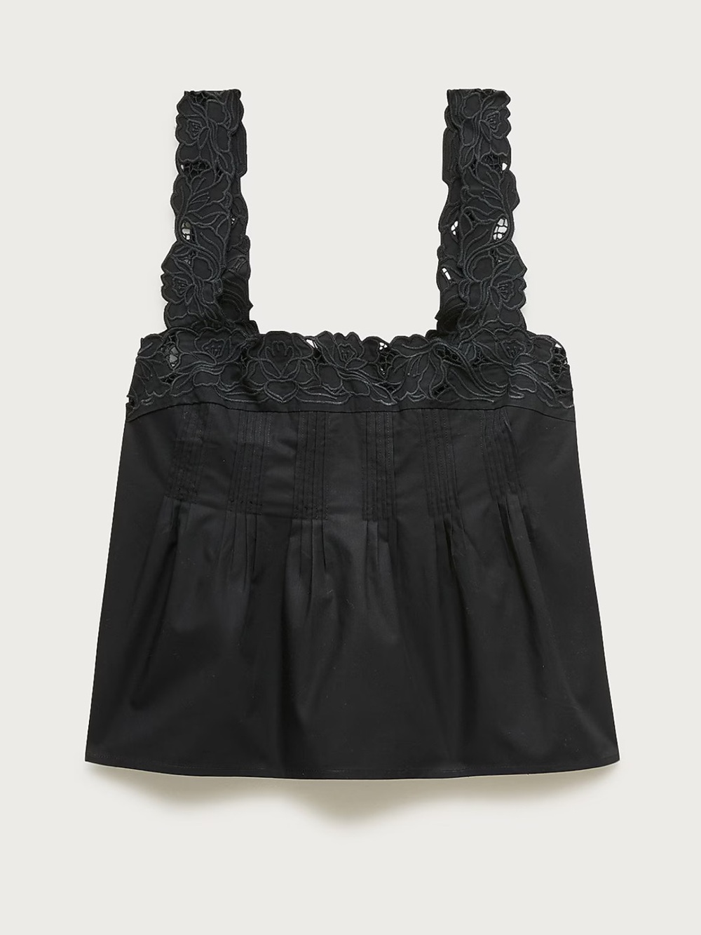 J. Crew Black Lace-Trim Square Neck Tank - Picture 1 of 6